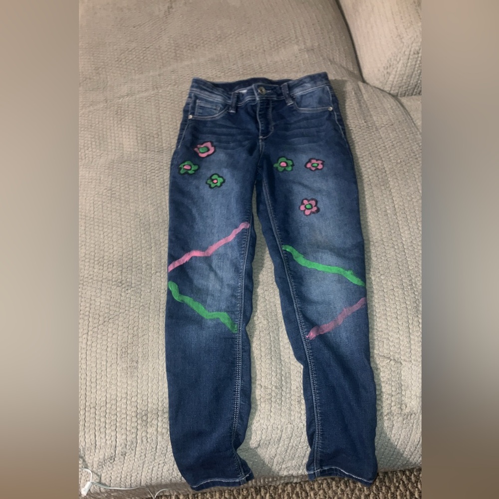 Kids' Hand-painted Floral Embroidered Skinny Jeans
